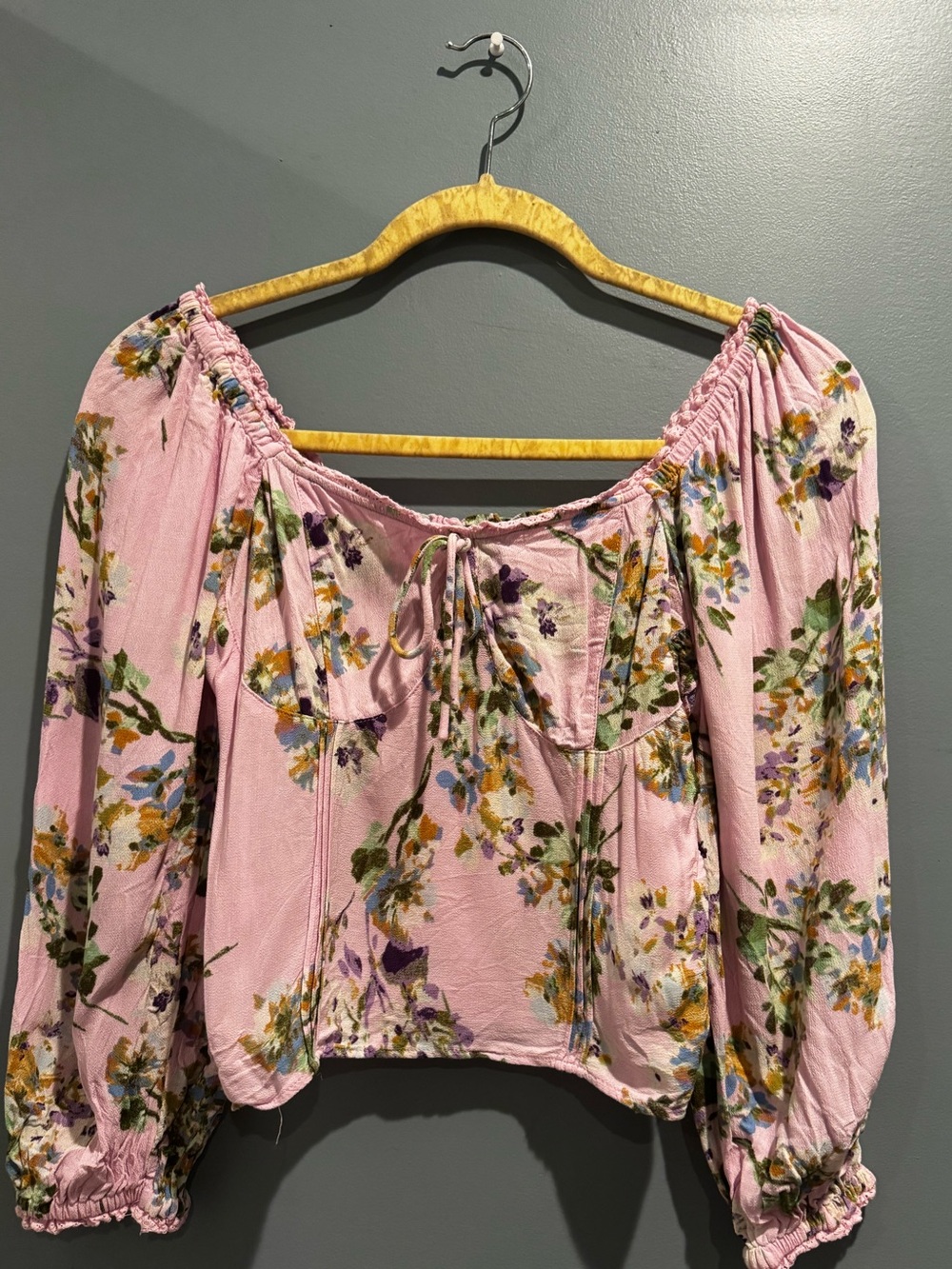 Jessica Simpson Pink Floral Puff Sleeve Peasant Blouse XS